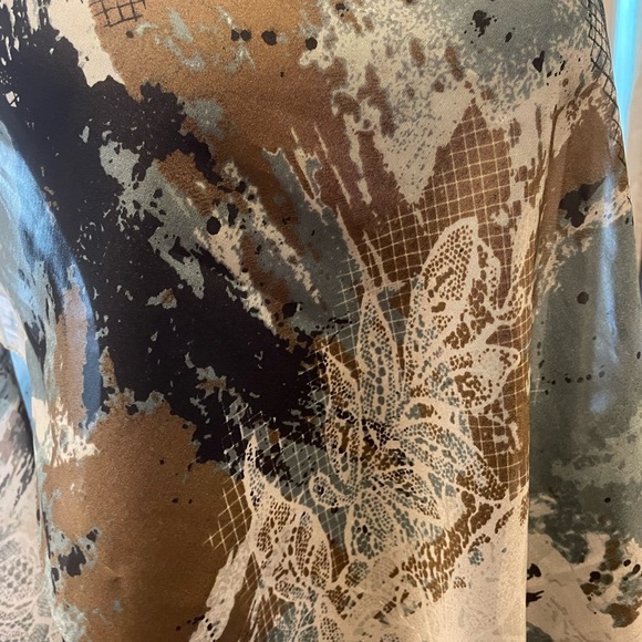 Woman’s abstract scarf, browns/black/gray/white, sheer, 13.5 X 59 - Picture 4 of 5